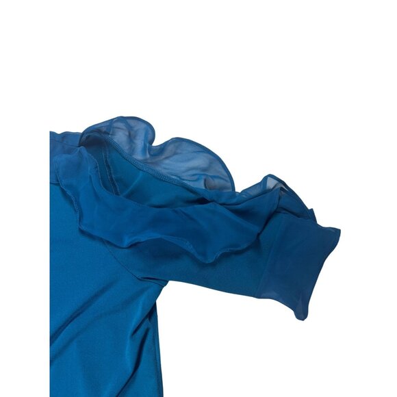 Bold Elements Blouse Women's Blue Ruffle Sleeve Cold Shoulder Size Large NEW - Picture 4 of 10